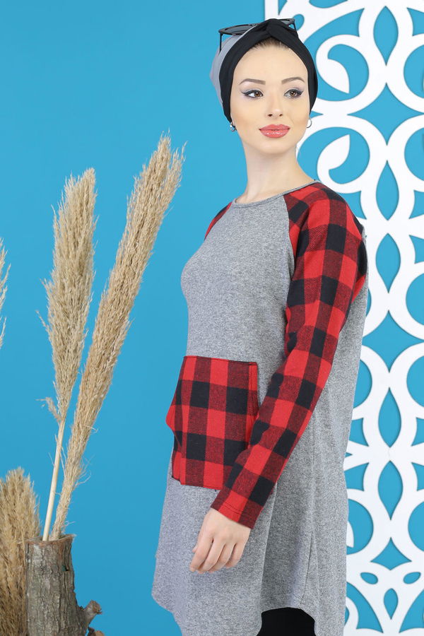 Düz Orta Kadın Gri Tunik Gri - 5172 - 5171 GRİ