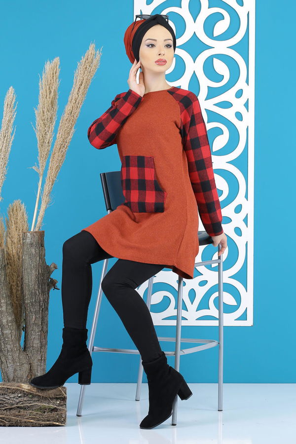 Düz Orta Kadın Kiremit Tunik Siyah  - 5172 KİREMİT