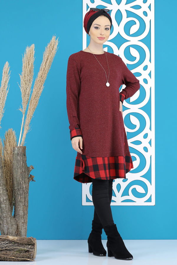 Düz Orta Kadın Bordo Tunik Siyah  - 5171 BORDO