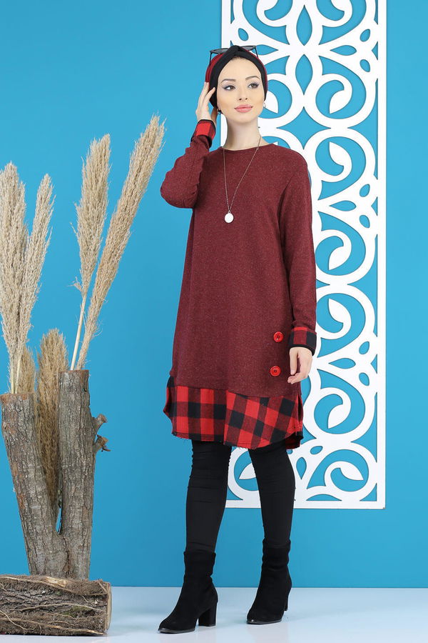 Düz Orta Kadın Bordo Tunik Siyah  - 5171 BORDO
