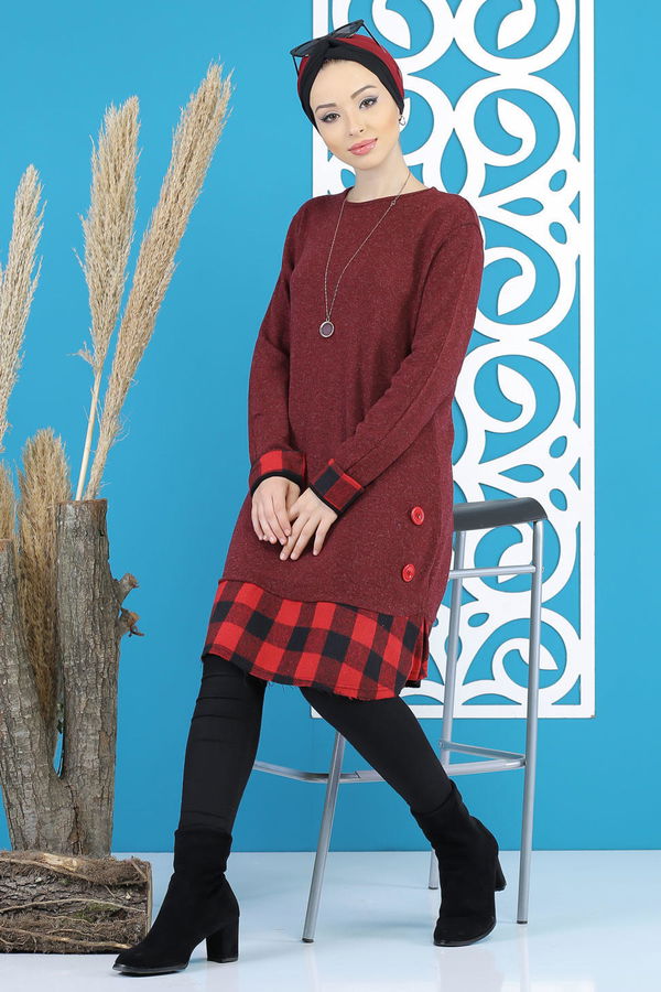 Düz Orta Kadın Bordo Tunik Siyah  - 5171 BORDO