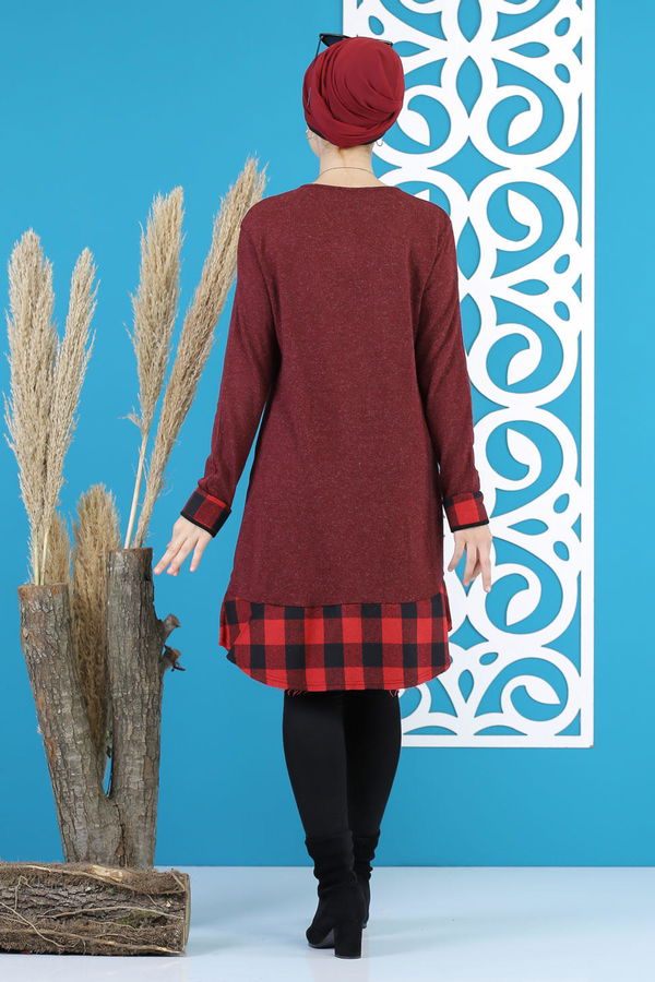 Düz Orta Kadın Bordo Tunik Siyah  - 5171 BORDO