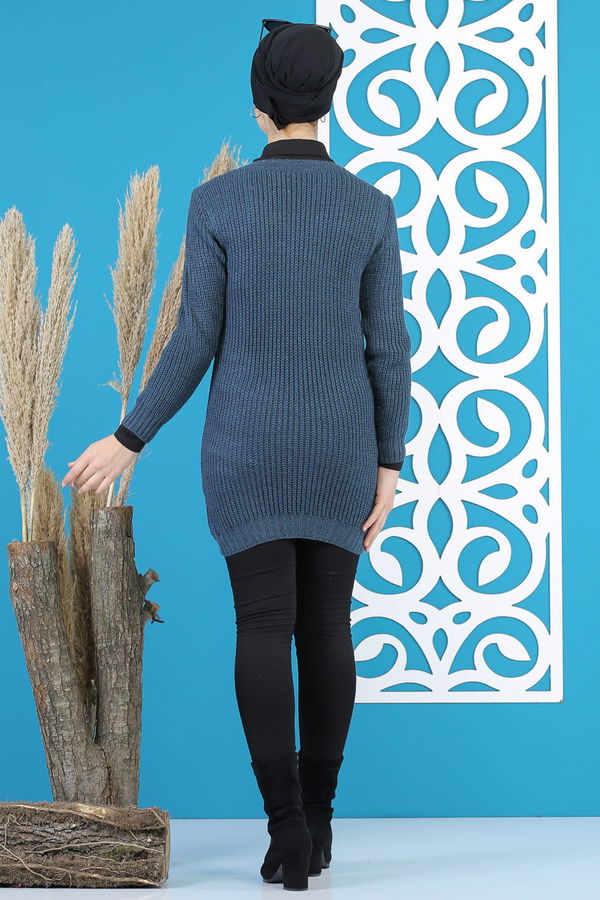 Düz Orta Kadın Lacivert Örme Desenlı Kazak Siyah  - 7799 LACİVERT