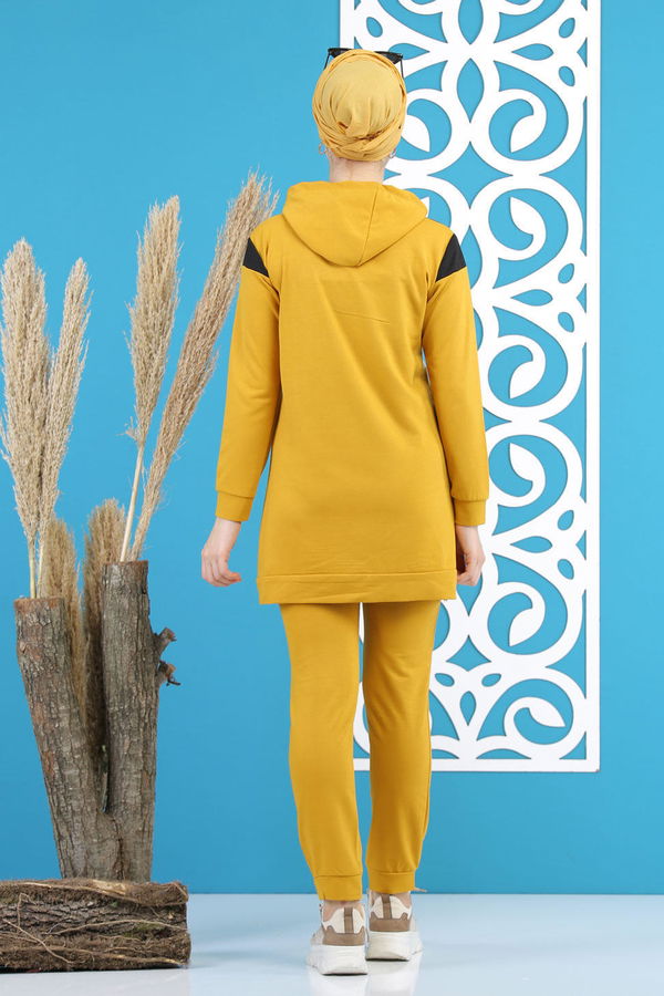 Düz Orta Kadın Sarı Tunik Pantolon Haki  - 7808 Sarı