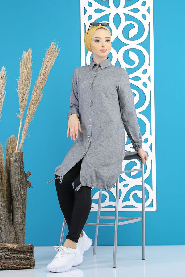 Düz Orta Kadın Gri Tunik Gri - 7794 - 7794 GRİ