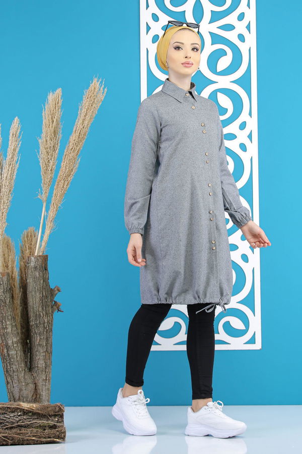 Düz Orta Kadın Gri Tunik Gri - 7794 - 7794 GRİ