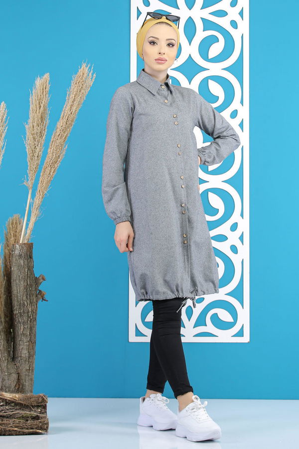 Düz Orta Kadın Gri Tunik Gri - 7794 - 7794 GRİ