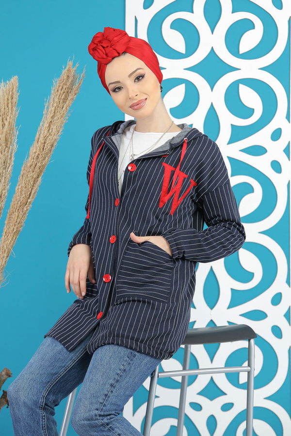 Düz Orta Kadın Lacivert DUGMELI TUNIK - 4103 LACİVERT