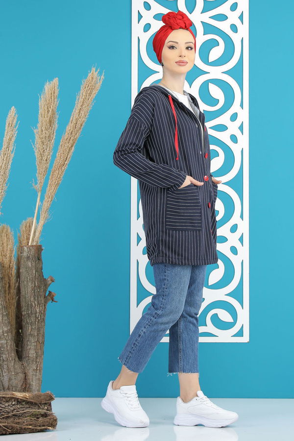 Düz Orta Kadın Lacivert DUGMELI TUNIK - 4103 LACİVERT