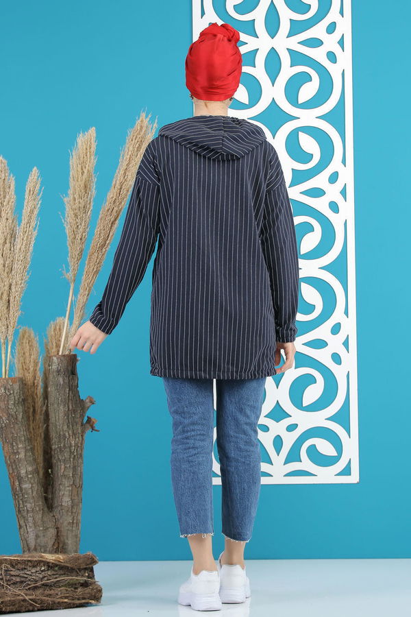 Düz Orta Kadın Lacivert DUGMELI TUNIK - 4103 LACİVERT