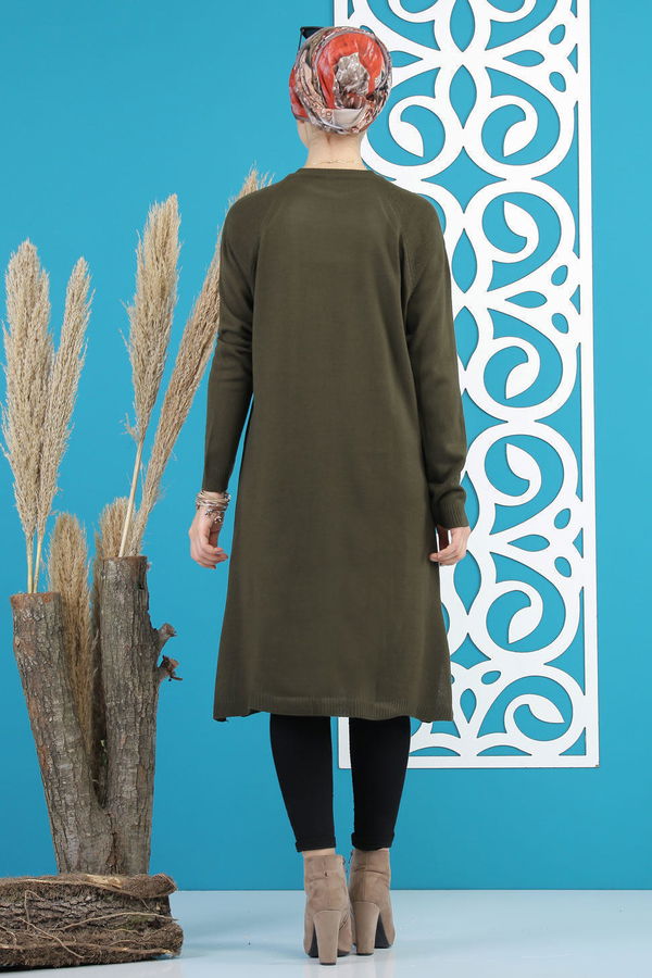 Düz Orta Kadın Haki Triko Tunik Siyah  - 7827 HAKİ
