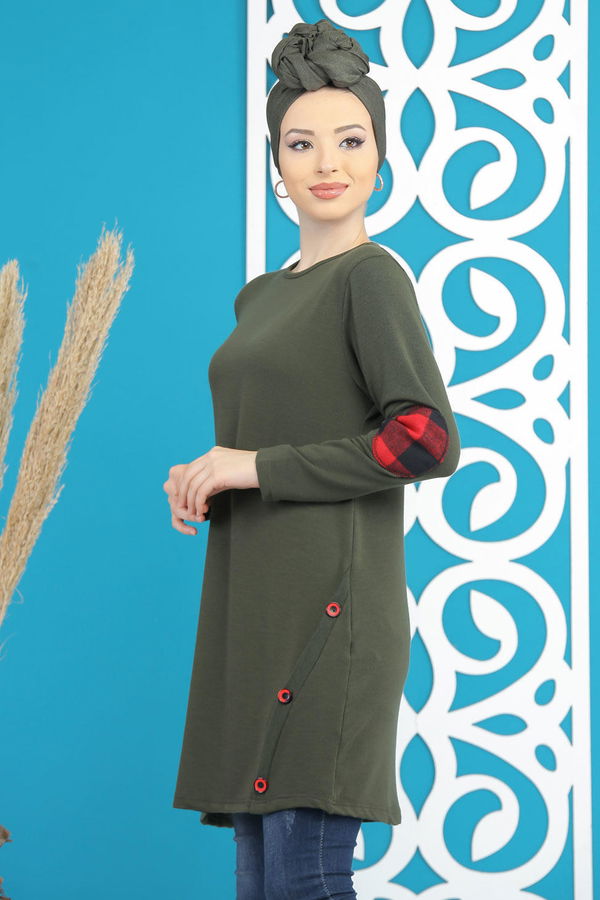 Düz Orta Kadın Haki Tunik Siyah  - 5174 HAKİ