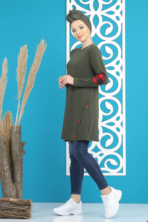 Düz Orta Kadın Haki Tunik Siyah  - 5174 HAKİ