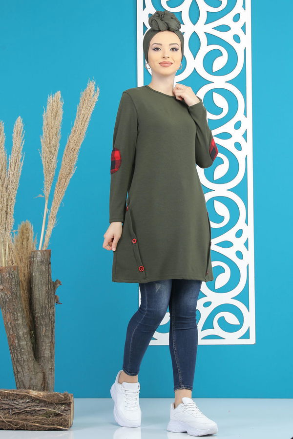 Düz Orta Kadın Haki Tunik Siyah  - 5174 HAKİ