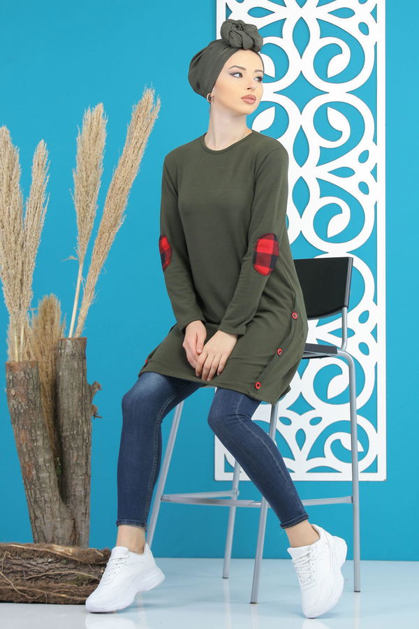 Düz Orta Kadın Haki Tunik Siyah  - 5174 HAKİ