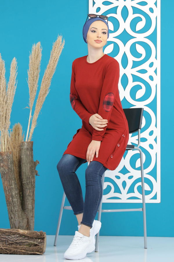 Düz Orta Kadın Bordo Tunik Siyah  - 5174