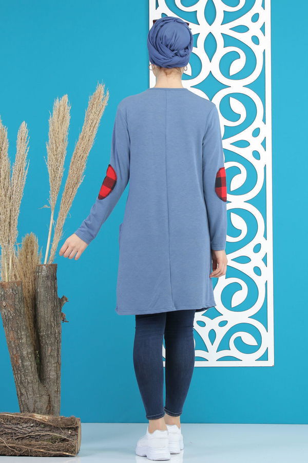 Düz Orta Kadın Mavi Tunik Siyah  - 5174 MAVİ