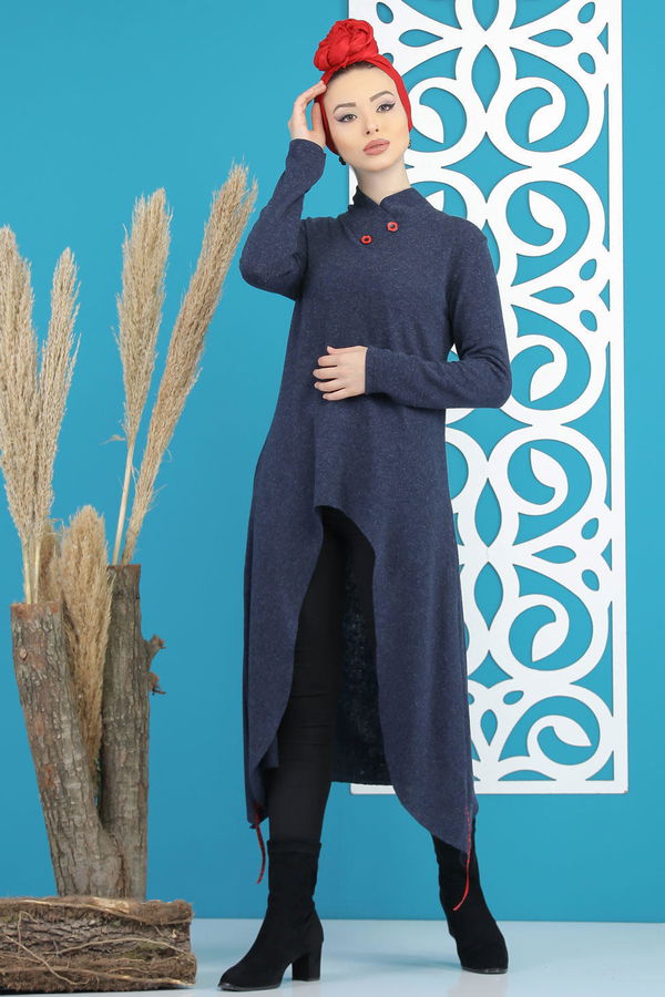 Düz Orta Kadın Lacivert Triko Tunik Siyah  - 5175