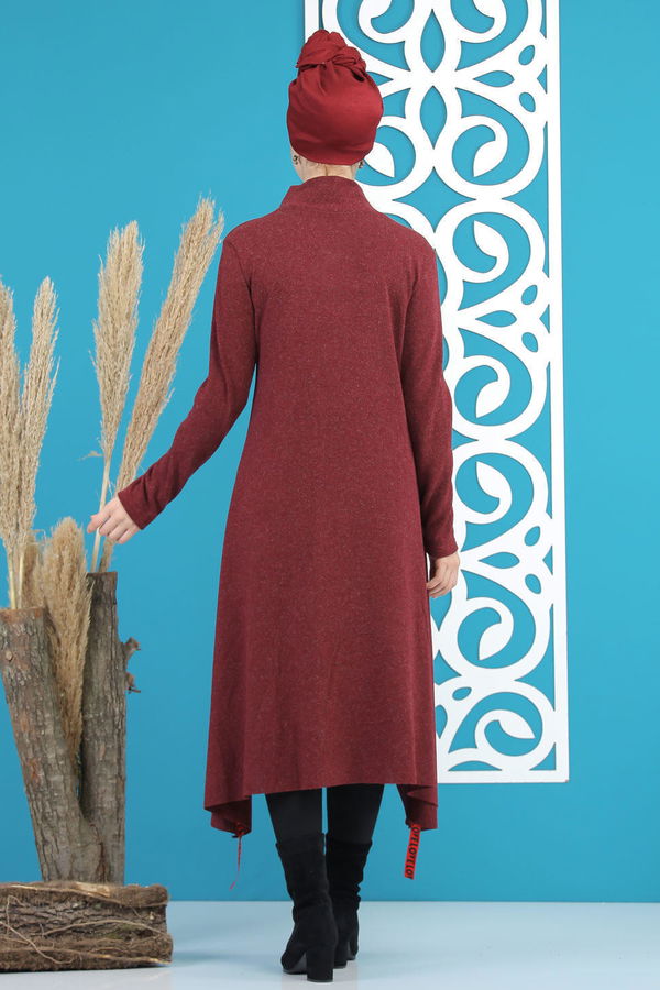 Düz Orta Kadın Bordo Triko Tunik Siyah  - 5175 BORDO