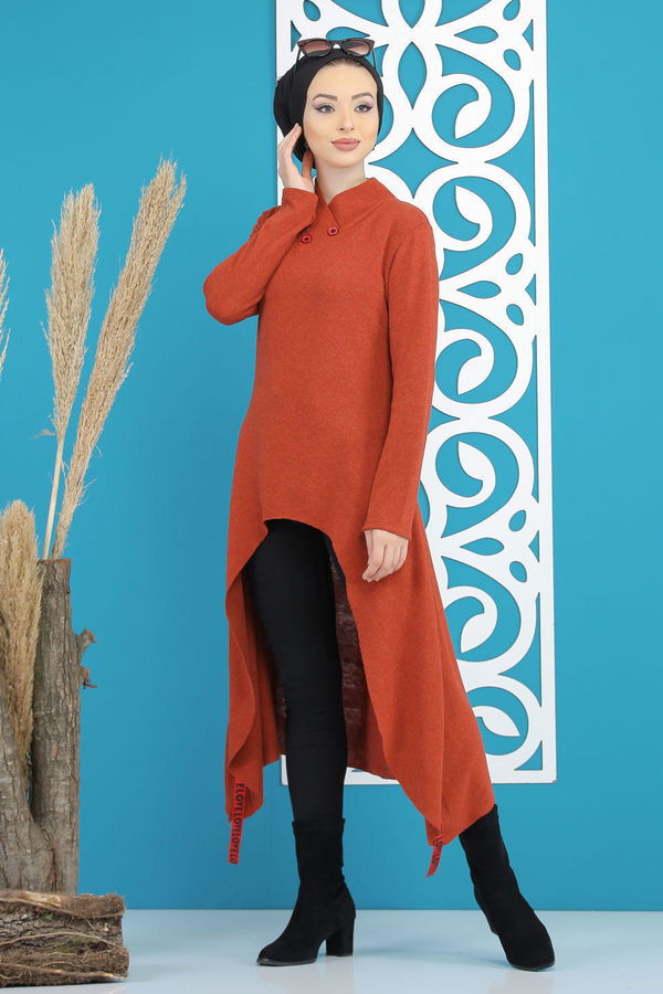 Düz Orta Kadın Kiremit Triko Tunik Siyah  - 5175 KİREMİT