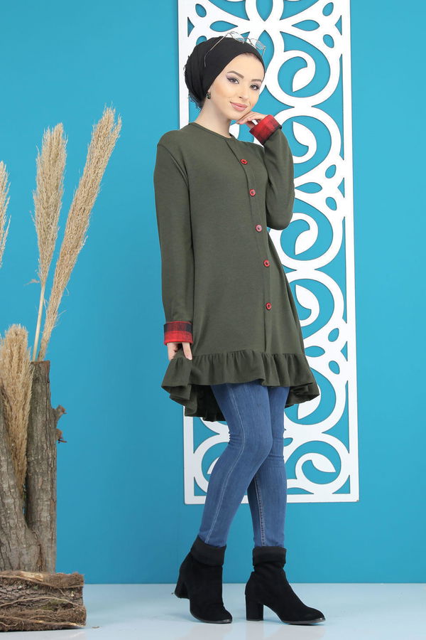 Düz Orta Kadın Haki Tunik Siyah  - 5173 HAKİ