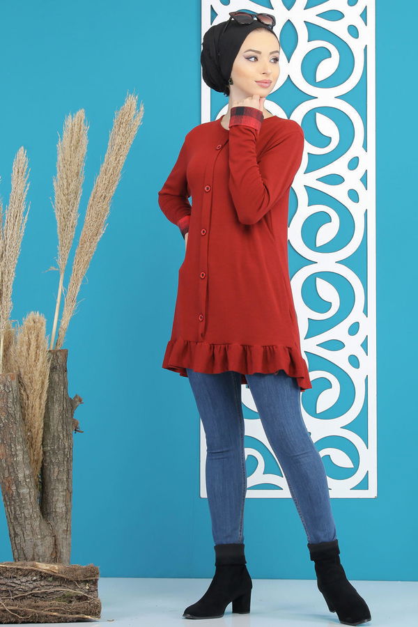 Düz Orta Kadın Bordo Tunik Siyah  - 5173