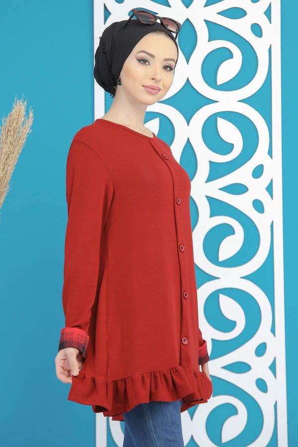 Düz Orta Kadın Bordo Tunik Siyah  - 5173