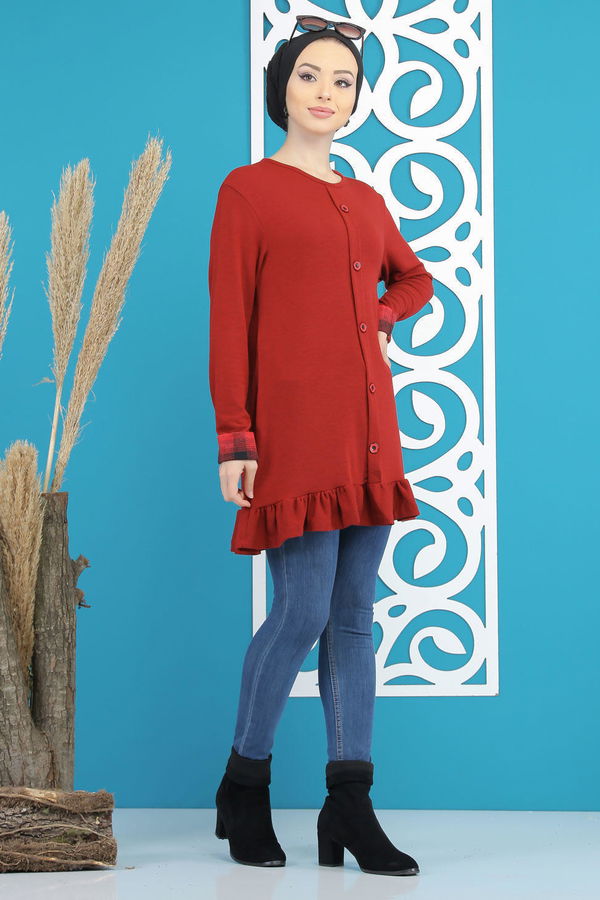 Düz Orta Kadın Bordo Tunik Siyah  - 5173