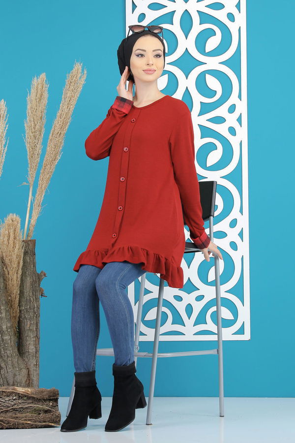 Düz Orta Kadın Bordo Tunik Siyah  - 5173