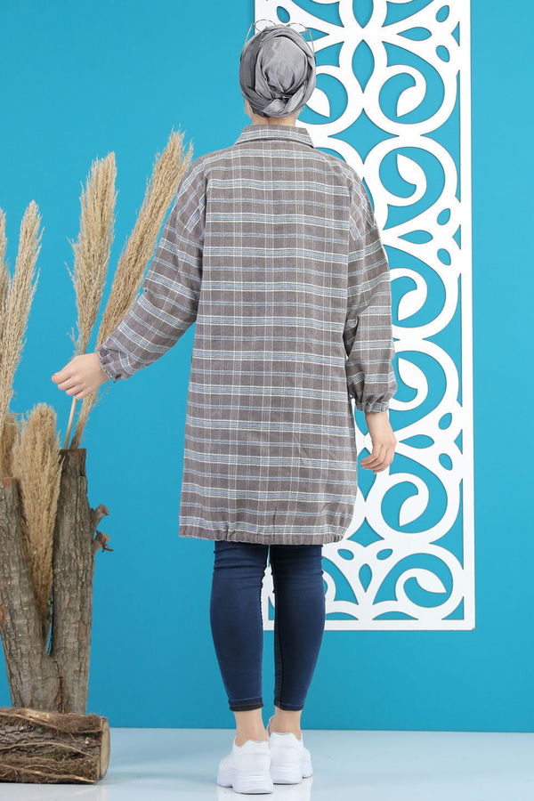 Düz Orta Kadın Vizon Ekose Tunik Haki  - 7852