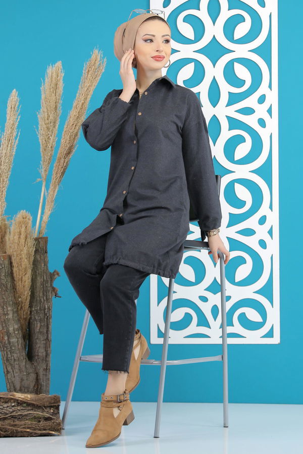 Düz Orta Kadın Siyah Tunik Siyah  - 7855 SİYAH