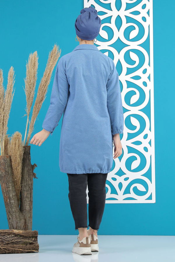 Düz Orta Kadın Mavi Tunik Siyah  - 7855 MAVİ