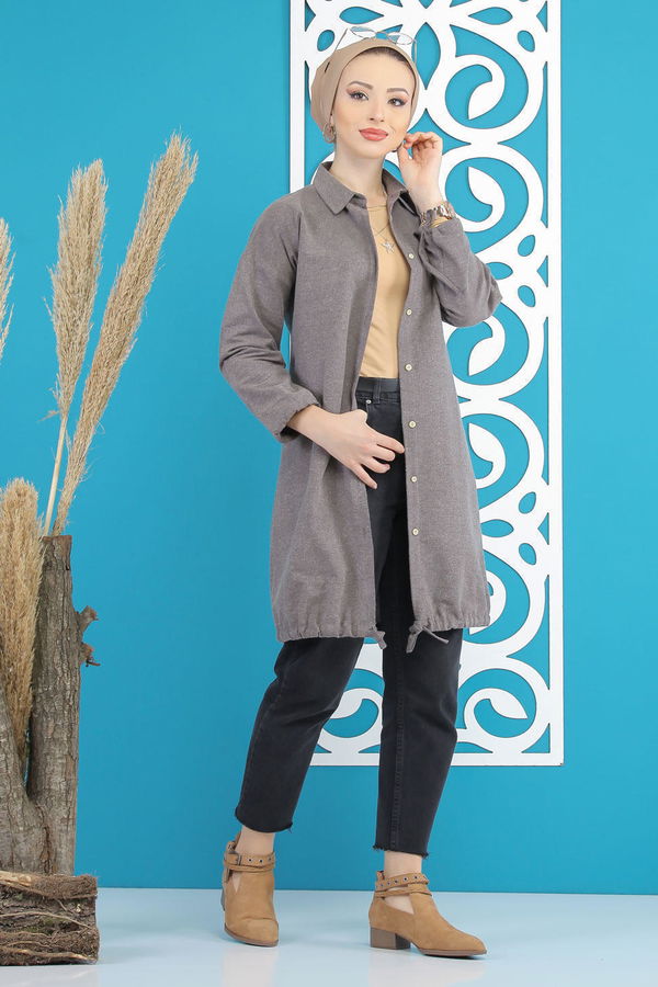 Düz Orta Kadın Kahverengi Tunik Siyah  - 7855 KAHVERENGİ
