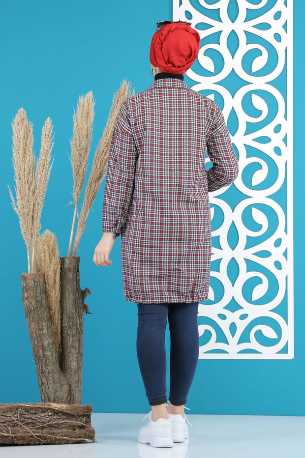 Düz Orta Kadın Bordo Ekose Tunik Bordo Siyah - 02 7658 - 7658 BORDO