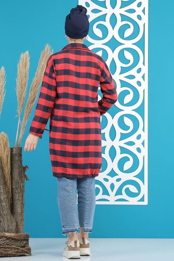 Düz Orta Kadın Bordo Ekose Tunik Bordo - 7826 - 7826 BORDO