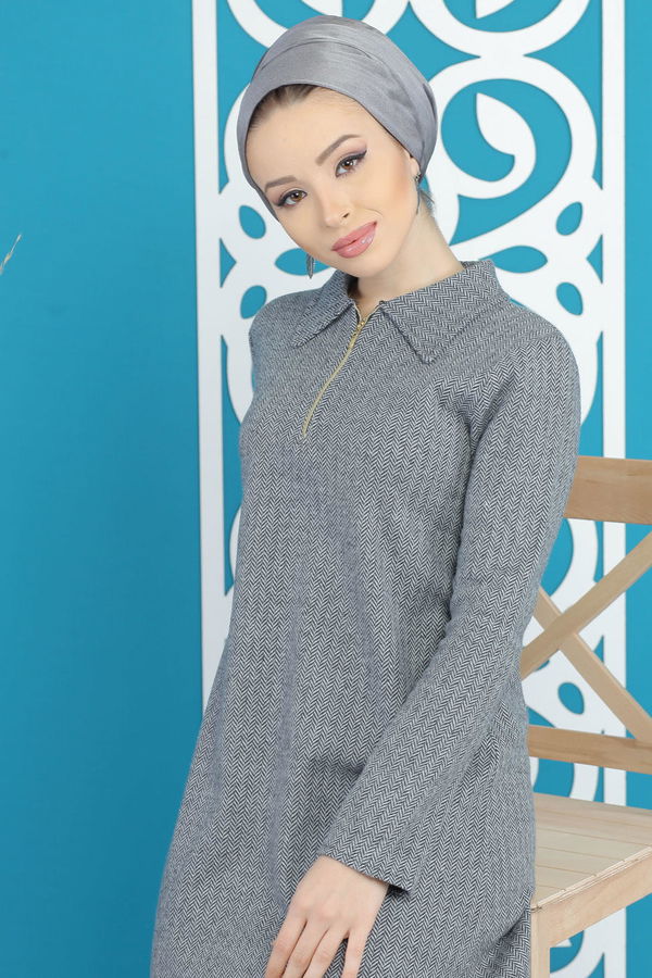 Düz Orta Kadın Gri Tunik Gri - 7831 - 7831