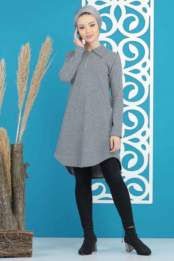 Düz Orta Kadın Gri Tunik Gri - 7831 - 7831