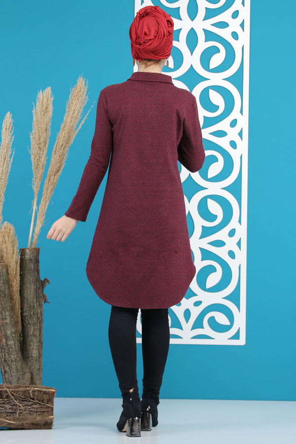 Düz Orta Kadın Bordo Desenli Tunik Bordo - 7884 - 7884 BORDO