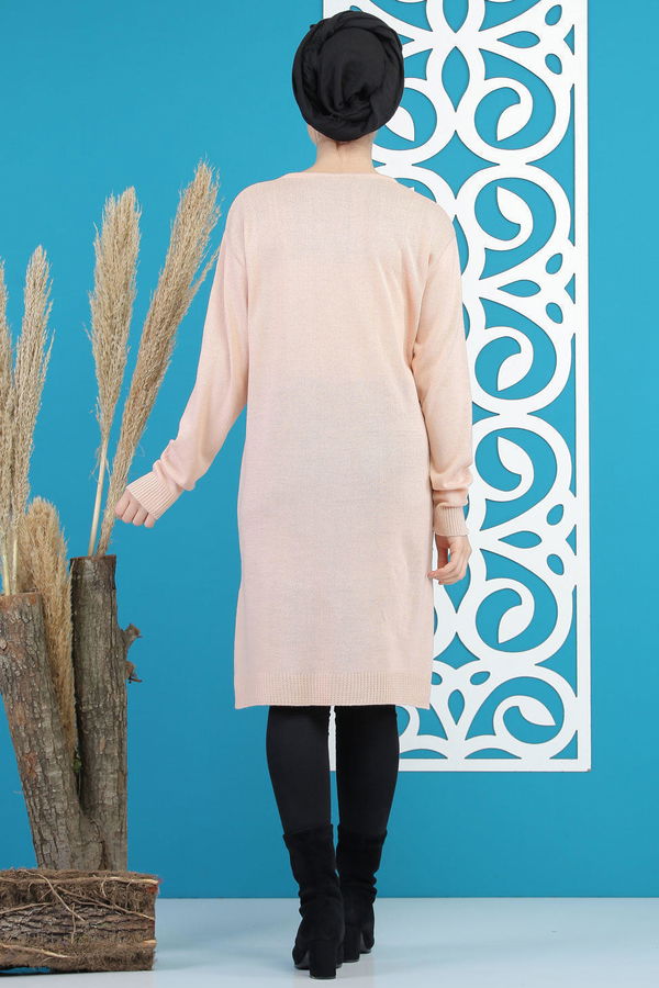 Düz Orta Kadın Pembe Triko Tunik Siyah  - 7886 PEMBE