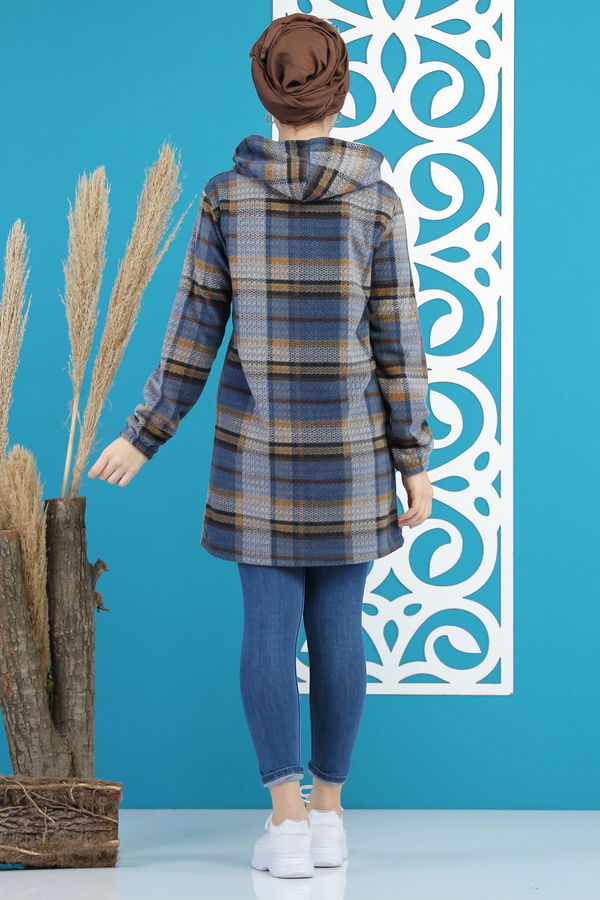 Düz Orta Kadın Mavi Cepli Polar Tunik Lacivert  - 7878 MAVİ