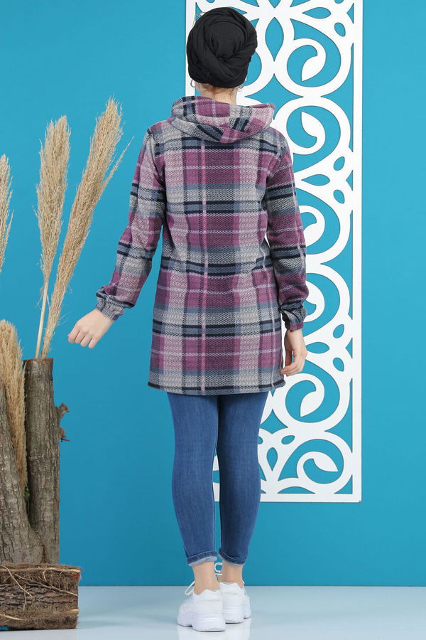 Düz Orta Kadın Mor Cepli Polar Tunik Lacivert  - 7878 MOR