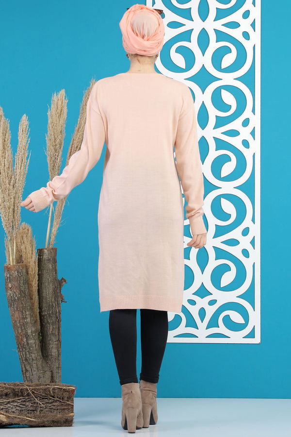 Düz Orta Kadın Pembe Triko Tunik Siyah  - 7890 PEMBE