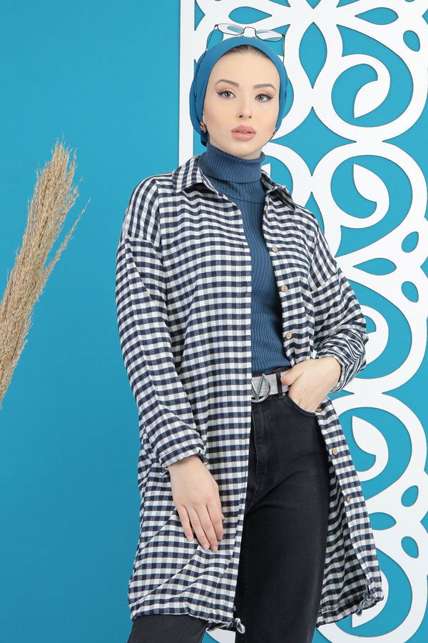 Düz Orta Kadın Beyaz Ekose Tunik Laci Beyaz - 02 7684 - 7684 BEYAZ