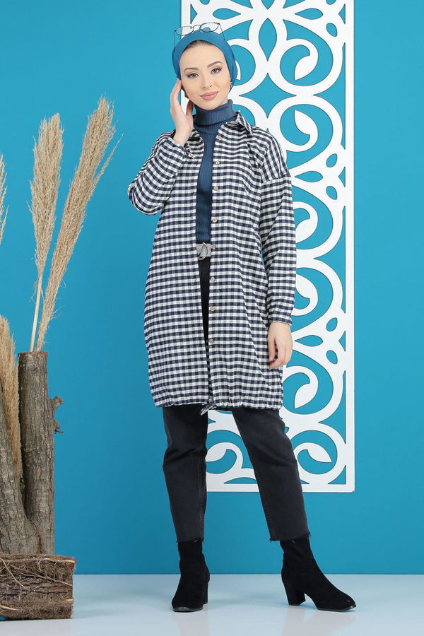 Düz Orta Kadın Beyaz Ekose Tunik Laci Beyaz - 02 7684 - 7684 BEYAZ