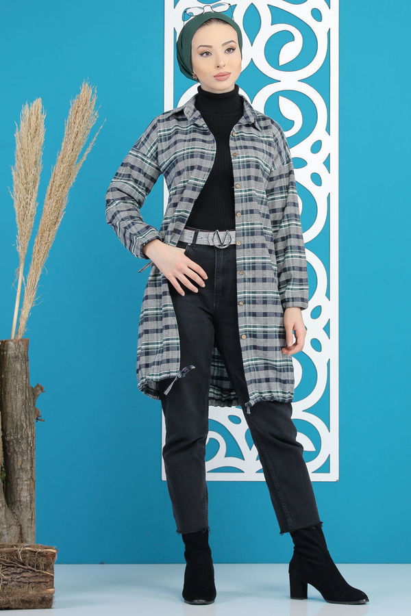 Düz Orta Kadın Lacivert Ekose Tunik Lacivert - 7861 - 7861