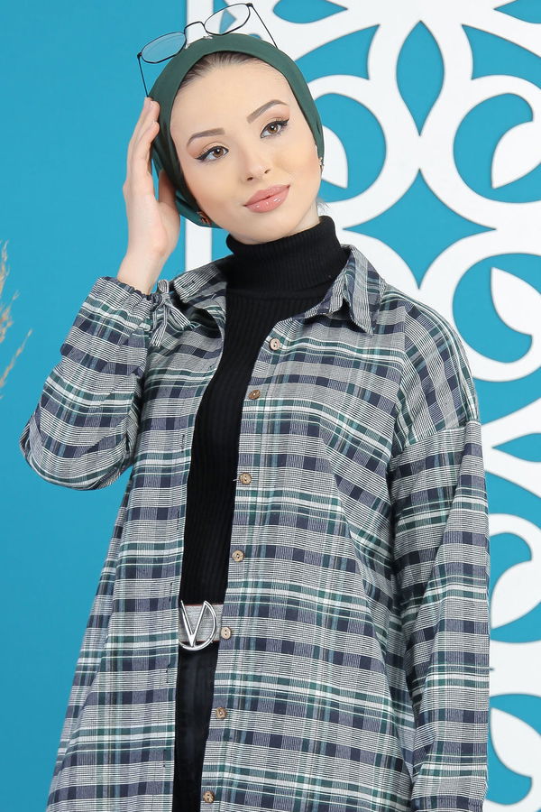 Düz Orta Kadın Lacivert Ekose Tunik Lacivert - 7861 - 7861