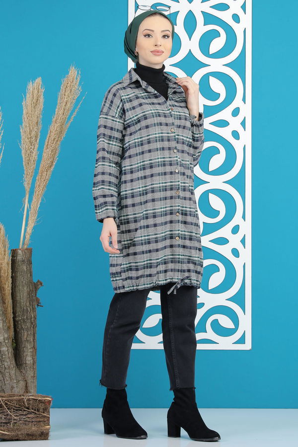 Düz Orta Kadın Lacivert Ekose Tunik Lacivert - 7861 - 7861
