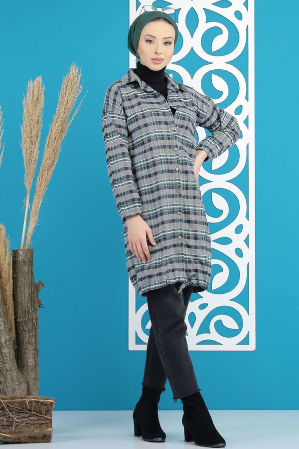 Düz Orta Kadın Lacivert Ekose Tunik Lacivert - 7861 - 7861