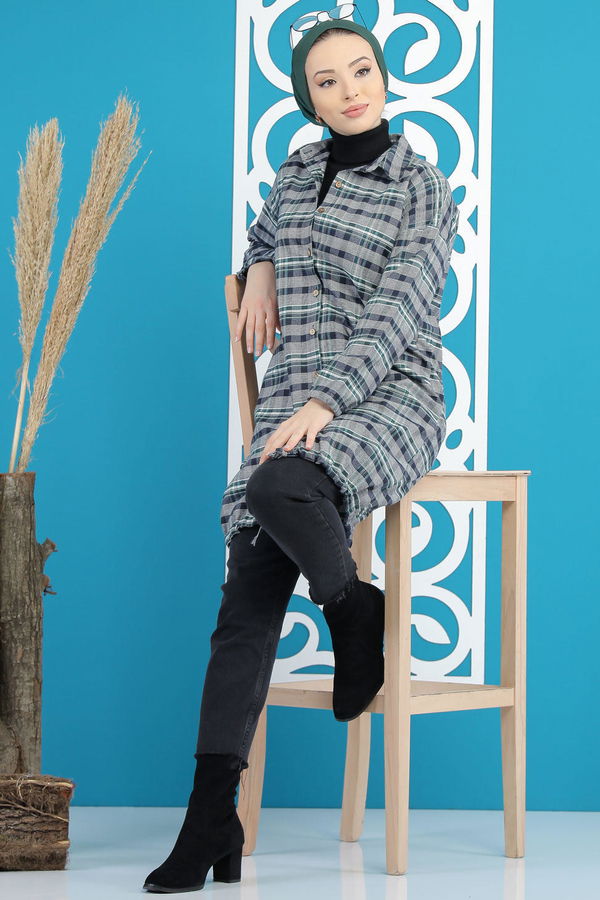Düz Orta Kadın Lacivert Ekose Tunik Lacivert - 7861 - 7861