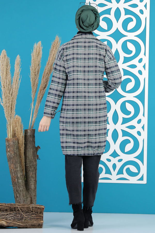 Düz Orta Kadın Lacivert Ekose Tunik Lacivert - 7861 - 7861